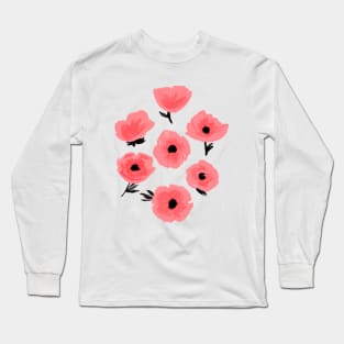 Pink Abstract Poppies Long Sleeve T-Shirt